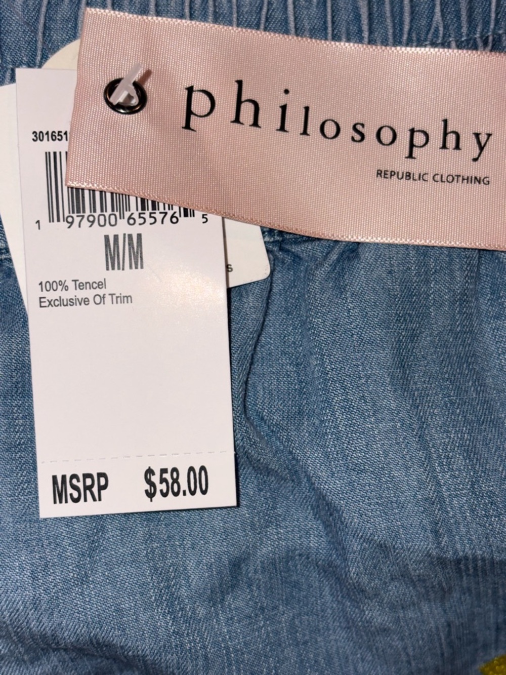 Philosophy Light Blue Denim Shorts with Yellow Lemon Embroidery - Picture 5 of 8